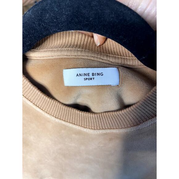 Anine Bing Evan Velour Sweatshirt in Taupe size S small - Picture 4 of 6